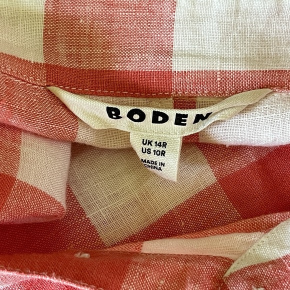 Boden Louise Midi Shirt Dress Womens US 10 Coral Plaid Check 100% Linen - Picture 6 of 7